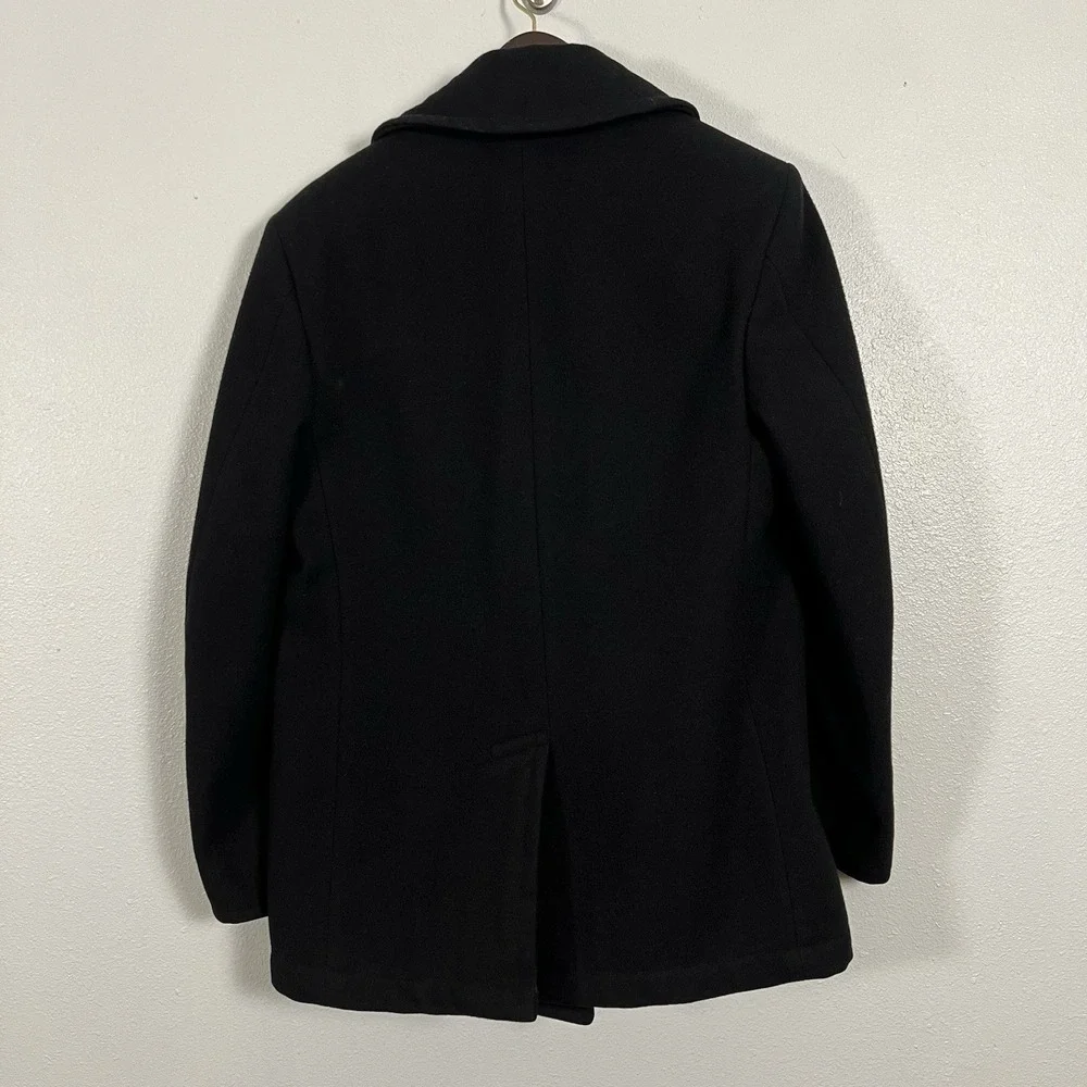 Mens Black Double Breasted Wool‎ Peacoat Military Style Gold Buttons 34S